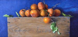 Finalist in Still Life Category-- "Persimmons on a Wooden Crate," 12x24, oil on canvas