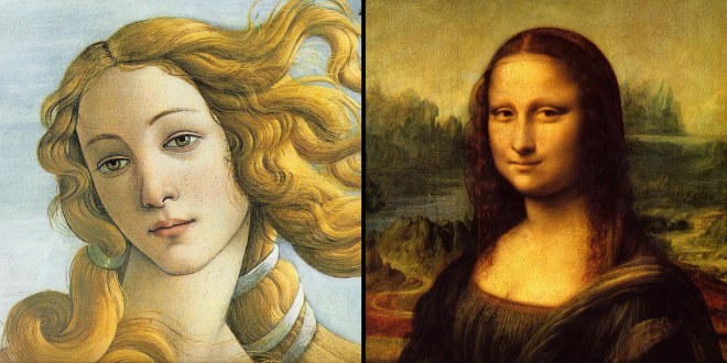 (Left) crop of Sandro Botticelli's "Birth of Venus", (Right) crop of Leonardo da  Vinci's "Mona Lisa"