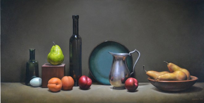 Trish Coonrod - Still Life with Blue Plate and Blue Egg - 24x48 - oil72